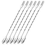 Blucent Cocktail Spoon Bar Spoon Stainless Steel Cocktail Mixing Spoon Fork Long Spiral Handle Stirring Spoon 32cm 6 Pieces (Silver)