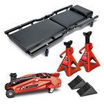 Alltrade Powerbuilt 6 Piece Car Jack and Garage Creeper Service Set, 2 Ton Vehicle Lift, Jackstands, Folding Creeper, Wheel Chocks, Car Repair Garage Equipment - 640816, Large, Red