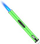 Butane Torch Lighters, 6.5-inch Refillable Pen Lighter with Fluid View Window Hook and Adjustable Jet Flame, Windproof Butane Lighter for Candle Grill BBQ Camping Fireworks (Glow in The Dark)