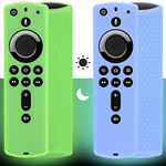 [2 Pack] Firestick Remote Cover Case (Glowing in the Dark), Pinowu Anti Slip Silicone Sleeve Compatible with Fire TV Stick 4K Alexa Voice Remote Control (Green and Blue)