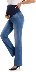 SEVEGO Womens 31" Maternity Bootcut Jeans Over Belly Pregnancy Flare Stretch Denim Pants with Pockets Comfy Blue, XXL