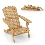 COSTWAY Folding Adirondack Chair, Weather Resistant Garden Chair, Outdoor Furniture Adirondack Lounger Armchair Patio Deck Chair for Fire Pit, Lawn, Beach and Poolside (Bamboo, Natural)