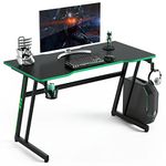 COSTWAY Computer Desk, 120cm Study Table Writing Workstation with Headphone Hook, Cup Holder and Game Handle Rack, Z-Shaped PC Laptop Table Working Gaming Desk for Home Office Bedroom (Green+Black)