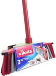 Vileda 3Action Indoor Broom with 3 Different Bristles, Red - Grey, 28 x 14 x 4 cm