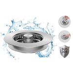 Hibbent All Metal Stainless Steel 3 in 1 Kitchen Sink Drain Strainer and Stopper Combo, Upgraded Sink Stopper, Anti-clogging Stainless Steel Basket Strainer with Handle for US Standard 3-1/2" Drain