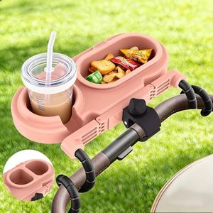 BANGIE Cute Pink Stroller Snack Tray for Girls - Compatible with Uppababy Vista V2, Nuna Mixx, Mockingbird - Aesthetic Attachment with Cup Holder & 3 Detachable Silicone Bowls