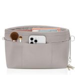 HyFanStr Bag Organizer Insert Handbag with Keychain, Lightweight Grey Purse Organizer Insert Tote Bag for Women, Waterproof Nylon Travel Cosmetic Storage Bag in Bag