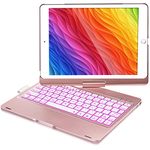 iPad Keyboard Case for iPad 6th Gen 2018, iPad 5th Gen 2017, iPad Pro 9.7, iPad Air 2, iPad Air 1, 360 Screen Rotation 7 Colors Backlight iPad Case with Keyboard - Rose Gold