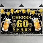 60th Birthday Decorations For Men Women, Cheers To 60 Years Birthday Backdrop Party Decorations, 60th Birthday Banner Background, Black And Gold Birthday Decorations, Happy Birthday Party Supplies