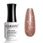 RARJSM Glitter Gel Nail Polish Rose Gold Sparkly Iridescent Rainbow Shimmer Metallic Pink Holographic Nail Gel Polish Soak off Led UV Curing Required High Pigments Gel for Home Manicure Nail Art 15ml…