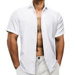 Barry.Wang Mens Short Sleeve Shirt Solid Silky Casual Button Summer Wedding Party Lightweight Dress Shirt White S-3XL