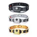 VNOX 2 Color Set Medical Alert ID Stainless Steel 4-in-1 Power Bracelet for Men,Free Link Remover