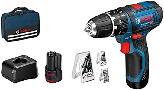 Bosch Professional Sistema 12V Trapano Avvitatore Con Percussione GSB 12V-15, Incl. Batteria 2x2.0 Ah + Caricabatterie, 2x Set Di Trapani, 1x Set Di Punte, In Borsa, Amazon Exclusive Set