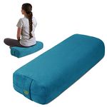 Florensi Yoga Bolster Pillow - Luxurious Velvet Bolster for Restorative Yoga - Large Rectangular Cushion with Carry Handle -Supportive Meditation Cushion-Machine Washable Cover and Carry Handle (Blue)