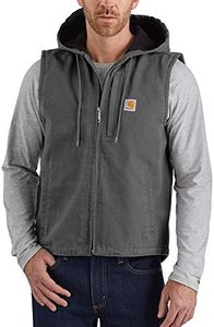 Carhartt Relaxed Fit Washed Duck Fleece-Lined Hooded Vest, Gilet à capuche Pour des hommes, GRAVEL,