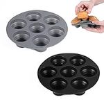 NINVVS 2 Pieces of Silicone Cake molds, Foldable Mold Trays, air Fryer Cake molds, 7-Hole Muffin Trays, Non-Stick Baking molds, Used to Make Cupcakes, Egg tarts (Black, Gray)