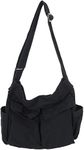 Canvas Messenger Bag Large Hobo Crossbody School Bag with Multiple Pockets Canvas Shoulder Tote Bag for Women and Men,ST2,Black