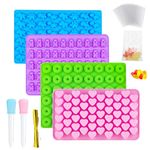 GOTFUN Gummy Moulds Silicone Gummy Candy Molds 4Pcs, Gummy Bear Moulds with 2 Droppers, Non-Stick Sweet Moulds Ice Cube Trays, Chocolate Moulds Including Mini Dinosaur Hearts Bear Donut Shape