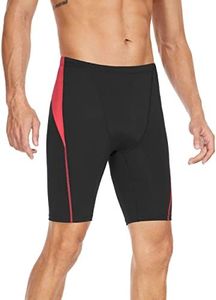 Fiteng Men's Swim Jammers - Athletic Training Endurance Swimsuits Racing Competition Swimwear Sizes: 32-42 Black/Red