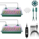 MQ 2 Pack Seed Starter Tray with Grow Light,80 Cells Timing Seed Tray,Adjustable Brightness & Humidity,Seed Starter Kit for Greenhouse & Garden,Seeds Growing