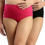 Morph Maternity Panties for Pregnancy | with High Waist | Over The Belly Fit | Full Back Coverage | Pregnancy & Post Delivery | Pack of 2 | Black & Dark Pink | L