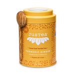 JusTea TURMERIC GINGER | Loose Leaf Herbal Tea | Tin with Hand Carved Tea Spoon | 40+ Cups (110g) | Caffeine Free | Award-Winning | Fair Trade | Non-GMO