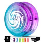 YOSTAR Yoyo D1 GHZ, Easy to Play Yo Yo with Glitter, Looping Responsive Yo-Yo for Kids and Beginners, Professional Plastic Yoyo for 2a Trick, with 6 Extra Strings, Glove, Bag (Green Purple)