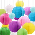 Newthinking 20PCS Hanging Paper Lanterns, 6" 8" 10" 12" Round Colourful Paper Lantern Decorations with Hanging Line for Weddings Decoration, Indoor and Garden Party Decoration