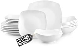 Zulay Kitchen Luna 18-Piece Porcelain Dinnerware Set - Chip and Scratch Resistant Plates and Bowls - Premium Quality Dishes Set for 6, White