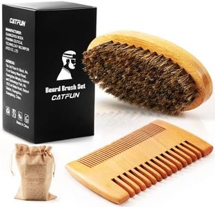 Beard Comb & Beard Brush Set for Men - Natural Boar Bristle Brush, Dual Action Wood Comb, and Travel Bag