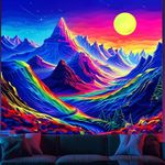 Avinyl Blacklight Posters Space Tapestry for Bedroom, Black Light Sun Mountain Tapestries Aesthetic, UV Reactive Colorful Trees Landscape Wall Tapestry for Living Gaming Room Dorm Decor 51in X 60in