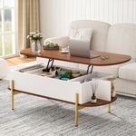 ALLSTAND 48" Oval Lift Top Coffee Table with Storage Metal Legs & Large Hidden Compartment, Coffee Table with Lifting Top with Open Shelf, Lift Coffee Table with Wooden Lift Tabletop for Living Room