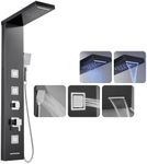 ROVOGO Shower Panel Tower System with LED Lights - Black Shower Column with Rainfall Waterfall Shower, Body Jets, Tub Spout and 3-Function Handheld Shower, Stainless Steel Shower Panel Column Tower