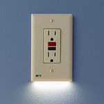 Single - SnapPower GuideLight for Outlets [For GFCI Outlets Only] - Night Light - Electrical Outlet Wall Plate with LED Night Lights - Automatic On/Off Sensor - (GFCI, Ivory)