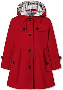 Betusline Girls' Dress Coat with Hood, Kids Button Trench Coats Fall Winter Outerwear Peacoat with Pockets,3# Red,7-8 Years