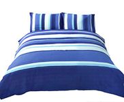 Signature Striped Adults Teenagers Quilt Duvet Cover and Pillowcase Bedding Bed Set, Blue, 2 pieces Single