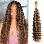 Datanala Human Braiding Hair 18Inch Deep Wave Bulk Human Hair for Braiding 1Bundle/50g Brazilian 100% Unprocessed Virgin Wet and Wavy Human Hair Extensions for Boho Braids Human Hair Braiding Hair (4/27#, 18inch-50g)