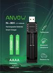 AAAA Batteries, ANVOW Rechargeable AAAA Batteries for Surface Pen Active Stylus, Ni-MH 1.2V 400mAh AAAA Battery and CP-C-001 Smart Charger Included