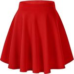 Girls Plain Skater Skirt High Elastic Waist A Line Stretchy School Skirt Casual Multiple Colours (as8, Age, 13_Years, 14_Years, Regular, Red)