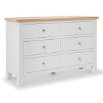 Farrow Grey Large Chest of Drawers for Bedroom with 6 Drawers | Roseland Furniture Fully Assembled Contemporary Solid Wood Wide Painted Wide Storage Chest with Oak Top | 78 x 120cm