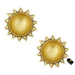 Jaszz Art Brass Sun Diya Small Ethnic Design Handmade Curved Oil Wick Antique Kuber Deepak Lamp for Home Decor Temple Puja Office Counter Decoration Festival Gift (4 inches, 600g, Pack of 2, Golden)