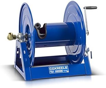 Coxreels 1125-5-100 Hand Crank Steel Hose Reel, 1125 Series – ¾” x 100’, 3,000 PSI - Heavy Duty All Welded Steel A Frame - Adjustable Tension Break – Made in the USA, Blue