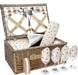 Willow Picnic Basket Set for 4 Persons with Large Insulated Cooler Bag and Waterproof Picnic Blanket,Wicker Picnic Hamper for Camping,Outdoor,Valentine Day,Chirtmas,Thanks Giving,Birthday.