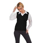 Women's Sleeveless V-Neck Vintage Sweater Knitted Vest Casual Preppy Style Black