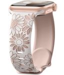 Maledan Floral Engraved Strap Compatible with Apple Watch Straps 41mm 40mm 38mm 42mm for Women, Two-Tone Flower Silicone Sport Band for iWatch Strap SE Series 10 9 8 7 6 5 4 3 2 1, Starlight/Milk Tea