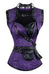 Charmian Women's Steampunk Goth Retro Spiral Steel Boned Jacket Corset with Belt Purple 3X-Large