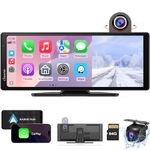 Carpuride Wireless Carplay & Android Auto with Dash Cam - 10.26" HD IPS Touch Car Play Screen for Car, 4K Front & 1080P Rear Camera, Loop Recording, Bluetooth Audio, Mirror Link, GPS, Siri