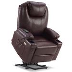 MCombo Large Power Lift Recliner Chair Sofa with Massage and Heat for Big and Tall Elderly People, 3 Positions, Cup Holders, and USB Ports, Faux Leather 7516 (Large, Dark Brown)