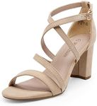 DREAM PAIRS Women's Ankle Strap Dress Heeled Sandals for Low Chunky Block Heels MADISON,Size 5,Nude/suede,MADISON