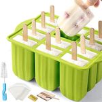 Popsicles Molds, 12 Cavities Silicone Popsicle Molds for Kids Adults, Food Grade Popsicle Maker Molds Ice Pop Mold Homemade Ice Pop Maker with Popsicle Sticks & Bags, Cleaning Brush, Strap & Funnel